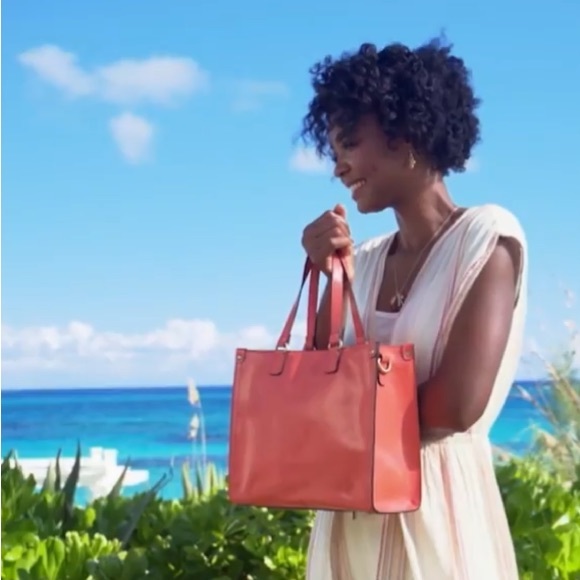Patricia Nash Leather Ava Medium Tote with Crossbody Strap - Coral - Picture 7 of 10